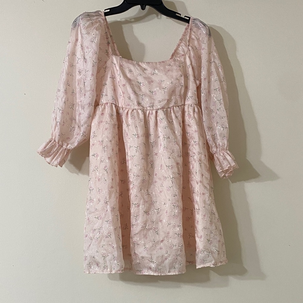 Elegant Pink Floral Long Sleeve Dress